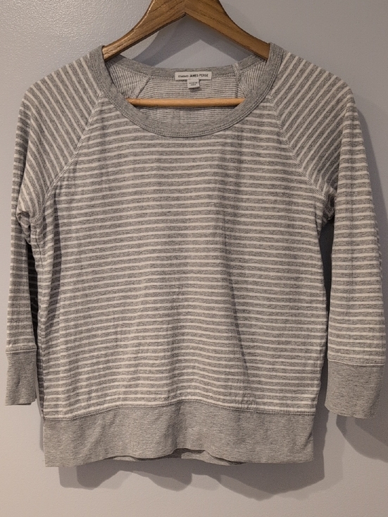James Perse Sweaters - Standard James Perse Grey White Striped Double Layered Cotton Crewneck Size 2